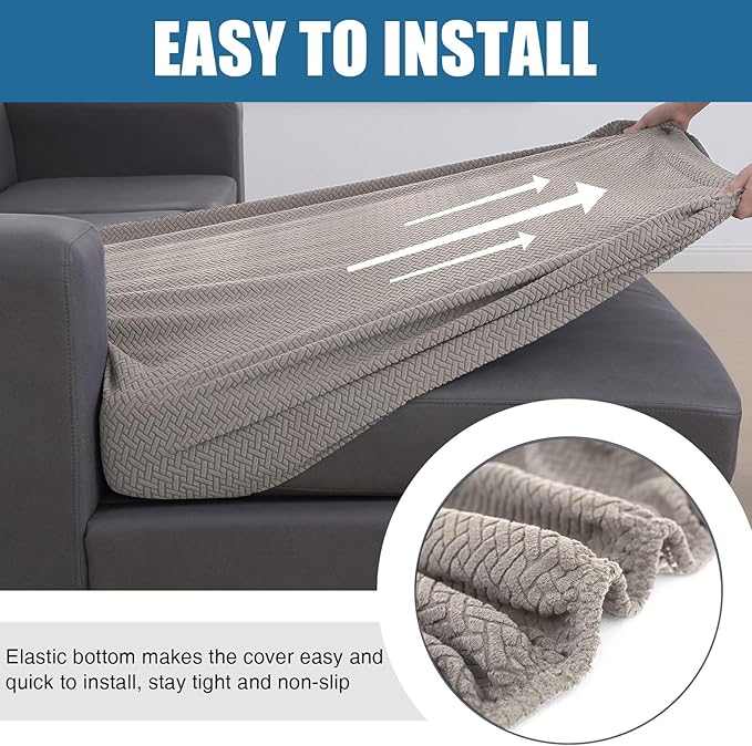 Smiry Waterproof Couch Cushion Covers, Stretch Jacquard Sectional Couch Covers, L Shape Chaise Lounge Sofa Slipcover, Washable Elastic Furniture Protector for Pets, Kid (XL-Chaise Cover, Taupe)