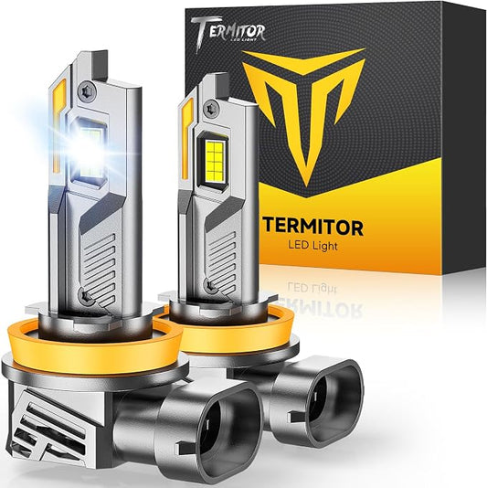 Termitor Upgraded H11 Light Bulbs, 136000LM 15X Brightness,6500K Cool White, H11 Fog Light, 85K+ Hrs Service Life, True 1:1 OEM Size, IP68 Waterproof, Plug N Play, Headlight Eyebrows, Pack of 2