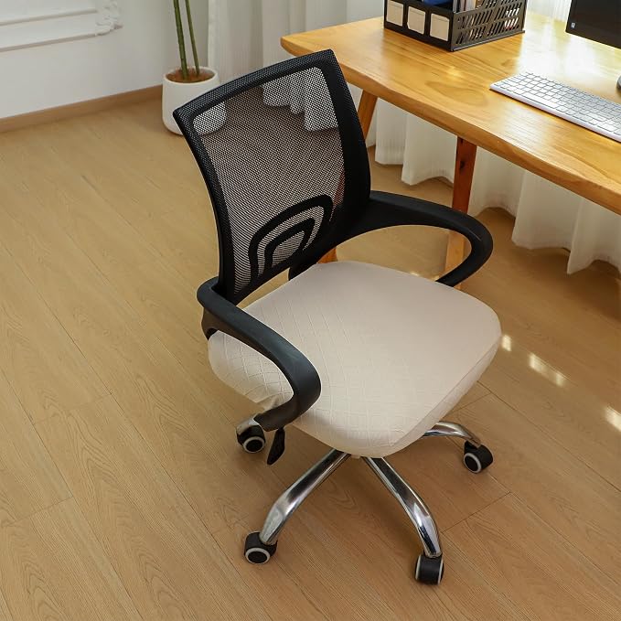 FORCHEER Waterproof Office Chair Seat Cover 15-20" Square Beige Stretchable Jacquard Desk Chair Seat Cover with Buckles Bottom Only Washable Removable