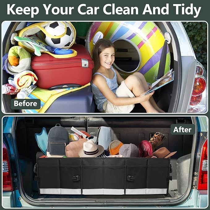 AOPHY Trunk Organizer - 95L Extra Large Capacity SUV Cargo Storage, Collapsible Waterproof Design with Non-Slip Bottom & Retractable Straps, Car Organizers for SUV, Truck, Sedan