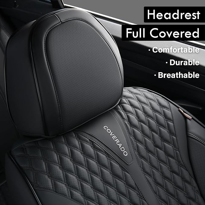 Coverado Front Seat Covers, Waterproof Seat Covers, 2 Pack Nappa Leather Car Seat Covers, Black Seat Covers for Cars, Automotive Seat Covers Universal Car Seat Protector Fit for Most Cars Trucks