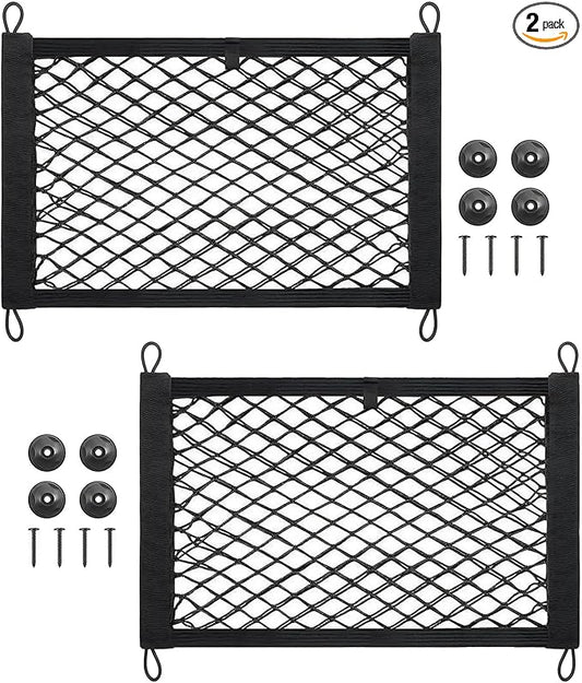 2 Pcs Small Cargo Net, 21.6 ×9.8in Car Storage Mesh Pocket | Automotive Cargo Nets Stretchable Cargo Net Storage Mesh Net with 8 Mounting Screws and Hooks Cargo Netting for Suv Car Truck