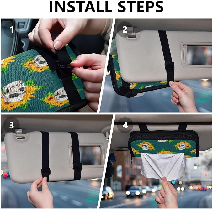 Skulls and Sunflowers Car Tissue Holder Car Visor Tissue Holder Sun Visor Tissue Box Hanging Napkin Case Holder for Car