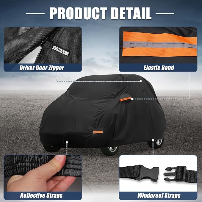 X AUTOHAUX Car Cover for Smart Fortwo 2007-2019 210D-PU Outdoor Full Car Cover All Weather with Door Zipper for Waterproof Windproof Sun Rain Snow Protection