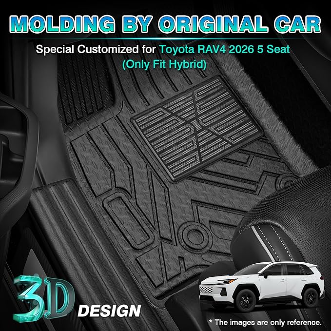 T TGBROS Floor Mats Toyota RAV4 2026 5 Seat (Only Fit Hybrid), All Weather TPE Custom Fit Car Mats 7PCS Set Door Sill Guards Anti Slip