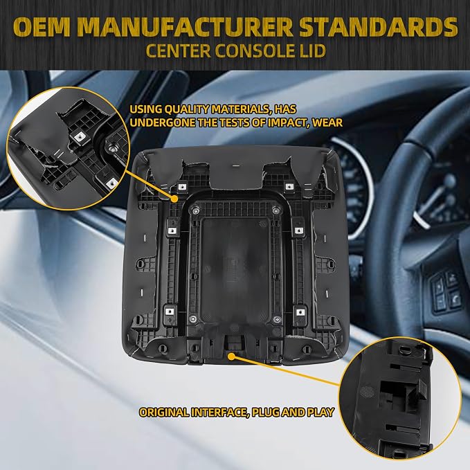 Dasbecan Front Seat Center Console Armrest Lid Compatible with 2014-2018 Chevy(Chevrolet) Silverado/GMC Sierra 1500 2500HD 3500HD Storage Compartment Lid Black Replace# 22881398