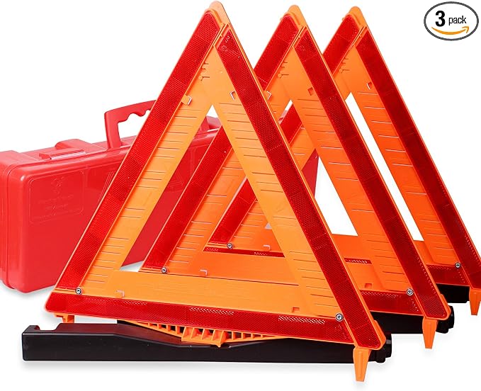 CARTMAN 3PK DOT Approved Foldable Road Safety Warning Triangles | Heavy weighted anti-tip base, high visibility reflect panels, fully compliant with US FMVSS 571.125 roadside safety rules