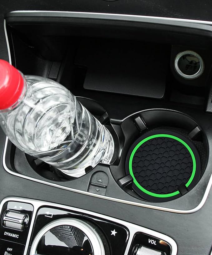 4PCS Car Coasters,Car Accessories Car Cup Coasters,Car Accessories Interior,2.75 Inch Car Coasters for Cup Holders,Universal Non-Slip Car Cup Holder Coaster for Most Vehicle Truck (Black&Green)