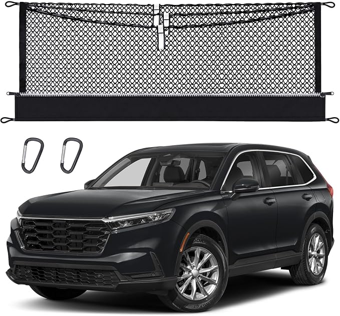 3-Layer Cargo Net for Honda CR-V 2023-2026, Zipper Bag Trunk Net for SUV | Heavy Duty Oxford Cargo Organizer Storage Nets with Carabiners for Camping, Groceries, and All Weather Conditions