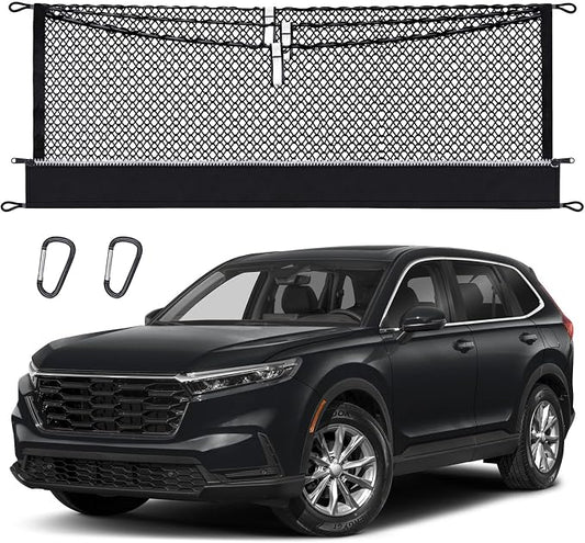 3-Layer Cargo Net for Honda CR-V 2023-2026, Zipper Bag Trunk Net for SUV | Heavy Duty Oxford Cargo Organizer Storage Nets with Carabiners for Camping, Groceries, and All Weather Conditions