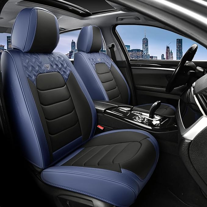 FLORICH Car Seat Covers Full Set, Leather Seat Cover, Front and Rear Seat Covers 5 Seats, Waterproof Car Seat Cushion Protector Accessories for Sedan SUV Pick-up Truck (Blue&Black, Full Set)