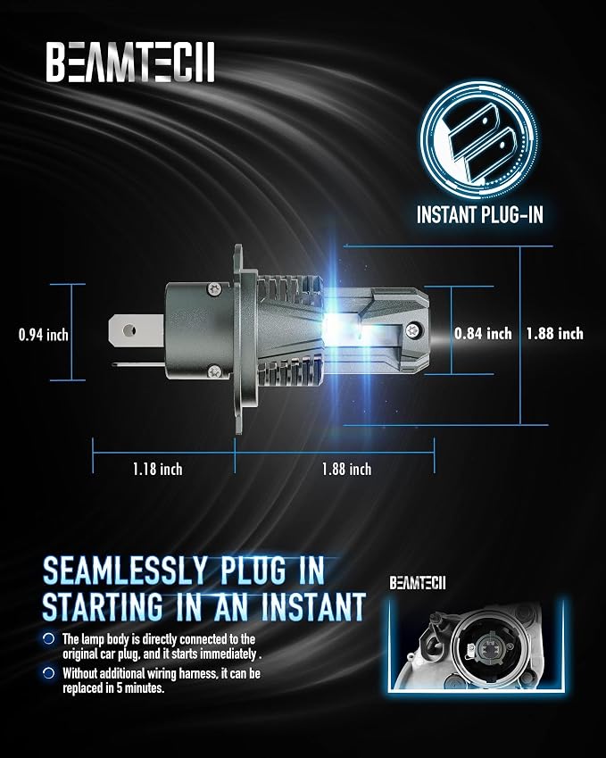 BEAMTECH H4/9003 Light Bulbs, G-XPower Chips 500% Brighter Plug and Play | 6500K White Light, 2 Bulbs