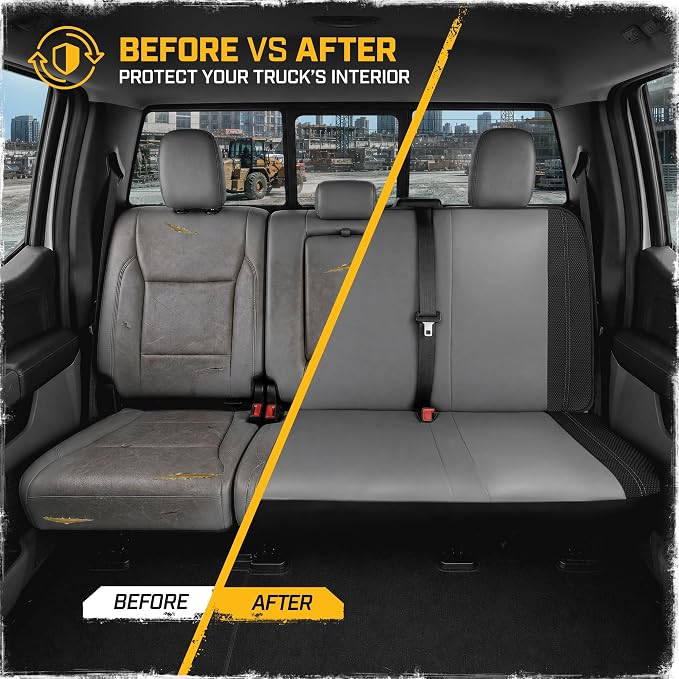 CAT Leather Seat Covers Full Set for Full-Size Pickup Trucks Only - Gray | Front Bucket Seat Covers & 60/40 Split Rear Bench Protector – Interior Accessories For F-150, Silverado, Ram, Sierra & Tundra