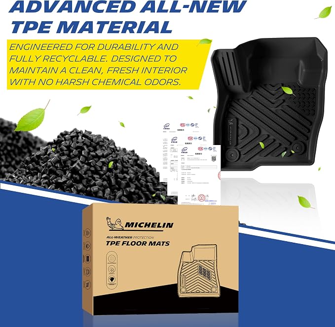 Michelin Vehicle Mats, All-Weather TPE Custom Fit Liner for 2015-2024 Ford Edge (3 Piece), Premier