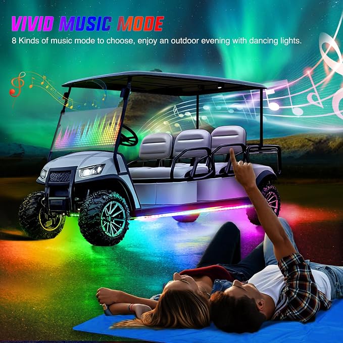 Nilight 2PCS Golf Cart Underglow LED Light Strip Dream Color Multi-Mode Neon Accent Lighting Kit APP and Remote Control Sound Active Music Sync IP67 Waterproof 12V-66V Input for EZGO Yamaha Club Car