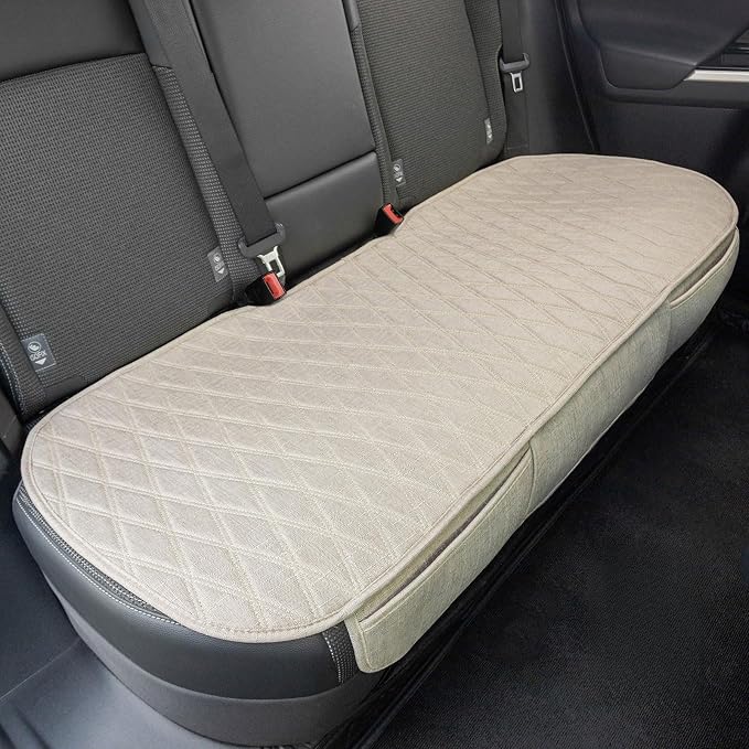 Leader Accessories Faux Linen Rear Bench Seat Cover, Size S, Beige | Breathable Back Seat Protector With Non-Slip Bottom, Diamond Stitched Bench Seat Cushion for Vehicles Cars Van SUV Truck