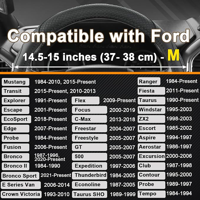 West Llama Customized Auto Car Steering Wheel Cover for Ford Escape,Explorer,Fusion,Focus,Bronco,Transit,Edge (Black- Standard Size)