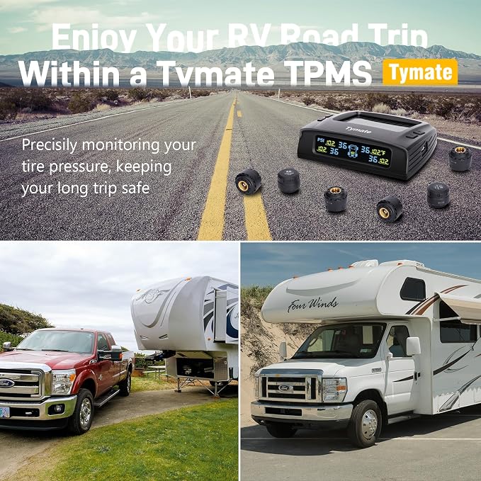 Tymate TM2 RV Tire Pressure Monitoring System, Solar Charge TPMS, 6 Sensors & 5 Alarm Modes, Color Display, W/Repeater for Longer Distance Transmission, 0-144 PSI for RV Trailer Camper Fifth Wheel