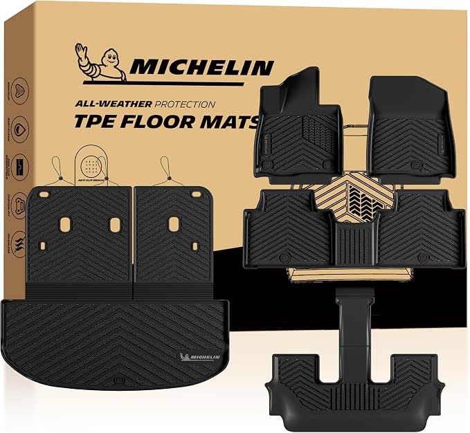 Michelin Vehicle Mats, Premier Series All-Weather TPE Custom Fit Liner for 2027 Kia Telluride Gas 7 & 8 Seats Floor Mats (5 Piece)