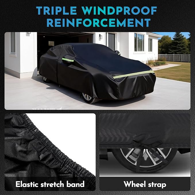 Sedan Car Cover Waterproof Heavy Duty All Weather Protection Snow Anti-UV Windproof Outdoor Full Car Cover Fit for Automobiles BMW/Mercedes-Benz/Honda（Car Size:185~193''L x 72''W x 59''H）