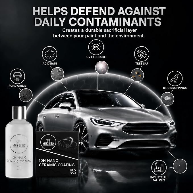 Magic Shield Ceramic Coating PRO 10H - Self-Healing | Long lasting for 2 cars+ | Advanced SiO2 Protection | Easy Application | Candy-Like Gloss | Perfect for Cars, Motorcycles, RVs, and Boats (50ml)