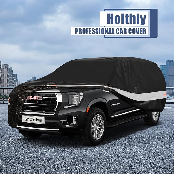 10 Layers SUV Car Cover Custom Fit for GMC Yukon (2006-2026) Waterproof All Weather for Automobiles, Outdoor Full Cover Sun UV Rain Protection with Zipper Cotton.Black