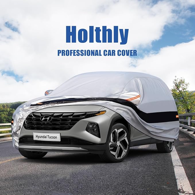 10 Layers SUV Car Cover Custom Fit for Hyundai Tucson (2004-2026) Waterproof All Weather for Automobiles, Outdoor Full Cover Rain Sun UV Protection.Silver