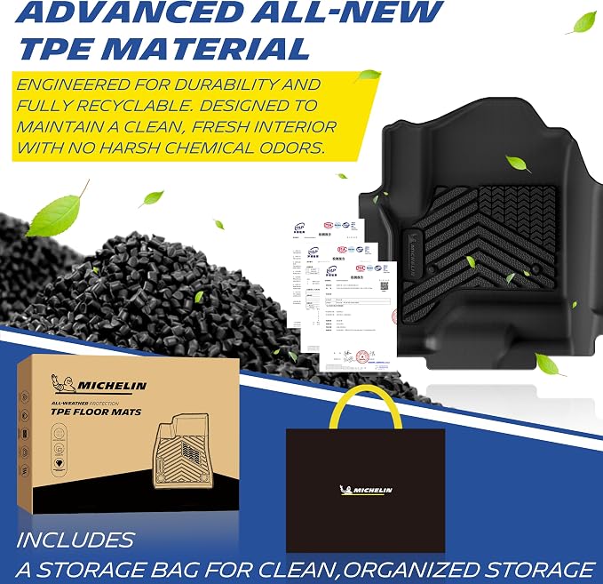 Michelin Vehicle Mats, All-Weather TPE Custom Fit Liner for 2014-2018 Silverado/Sierra 1500, 2015-2019 2500/3500, Double Cab Bench Seat Carpet Floor, Premier