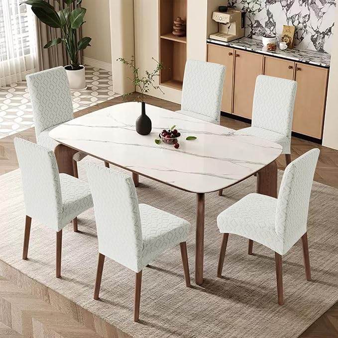 Genina Waterproof Chair Covers for Dining Room Set of 4, Removable Washable Chair Slipcover Protectors, Ivory White