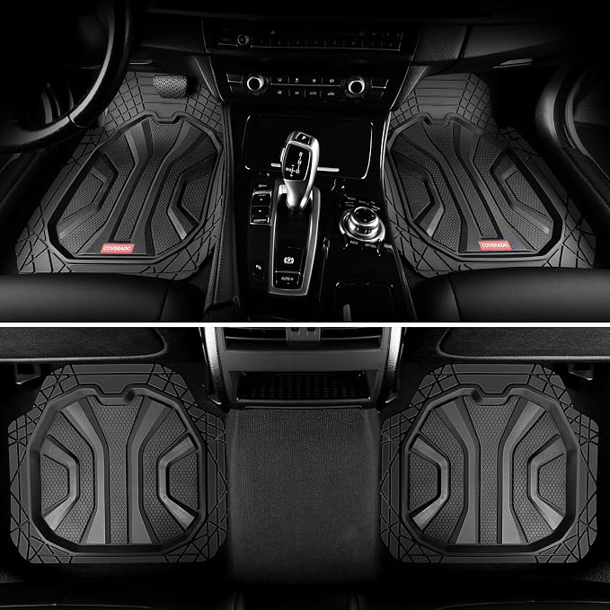 Coverado Car Floor Mats for Cars, Waterproof Car Mats All Weather Truck Floor Mats for SUV, Automotive Heavy Duty Floor Mat Full Set Universal Trim to Fit Car Mats for Cars SUV Truck (4 Pcs,Black)