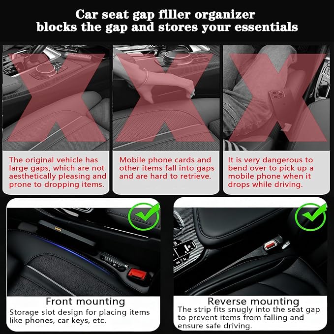 Car Seat Gap Filler Organizer of 2, 2 in 1 Car Gap Filler(Red) | Universal Gap Filler with Storage Pockets, No Drop Seat Guard for Phones Keys Cards,Car Accessories for Most Cars Trucks SUVs
