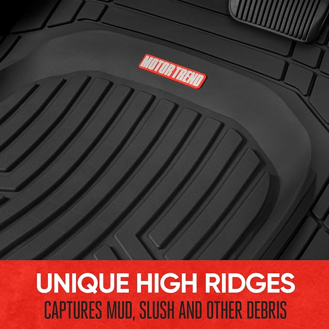 Motor Trend FlexToughXL Floor Mats for Cars Full Set, All-Weather Rubber Automotive Floor Mats, Waterproof Heavy Duty Car Mats, Flexible Floor Liners for Car Truck Van SUV, Car Floor Mats (Black)