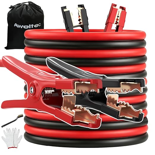 Jumper Cables,Heavy Duty 4 Gauge 20 Feet Battery Booster Cable for Car,Automotive Jumping Wires with Alligator Clamps,Carrying Bag,Safety Gloves and Iron Brush for Cars Trucks