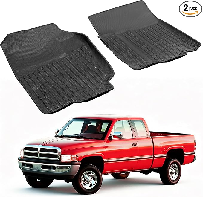 Car Floor Mats for Dodge Ram 1500 1994-2001 & Ram 2500 3500 1994-2002 Full | All Weather Full Coverage Floor Liners Heavy Duty Waterproof Ram 1500 Accessories TPE Trunck Rubber Carpet All 2nd Gen Cab