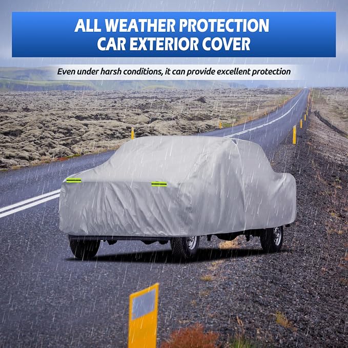 Truck Cover Waterproof All Weather, 6 Layers Pickup Cover Fit for Ford F250/F350, Chevrolet Silverado, Gmc Sierra, Ram 2500 (T5 Fit Truck Length Up to 266 inch), Silver