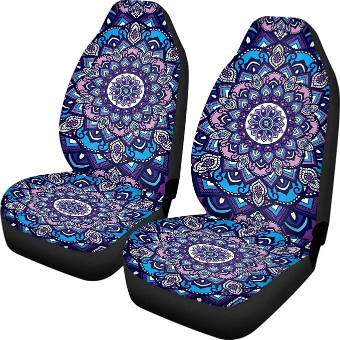 Boho Mandala Car Seat Covers Front Set Floral Premium Polyester Seat Covers Comfort Decorative Front Bucket Seat Cover for Cars Sedans Truck SUV Vans