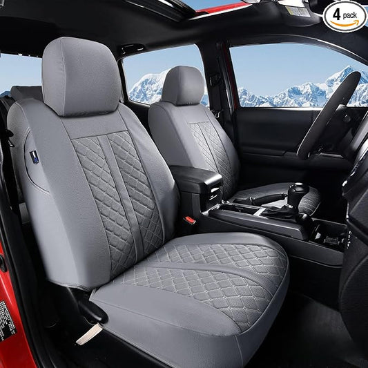Truckiipa Tacoma Leather Seat Covers Front Pickup Truck Seat Covers Custom Fit for 2005-2015 Toyota Tacoma Double Crew Cab, Front Pair, Gray