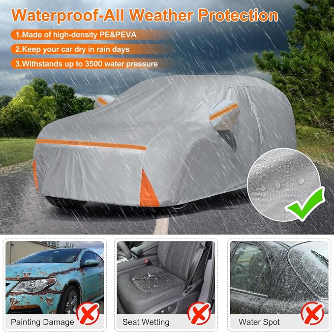 Car Cover for 2006-2026 Ford Explorer, Waterproof Custom-fit All Weather Sun Rain UV Dust Snow Protection Outdoor Explorer Full Car Cover with Door Zipper and Cotton Lining-Grey