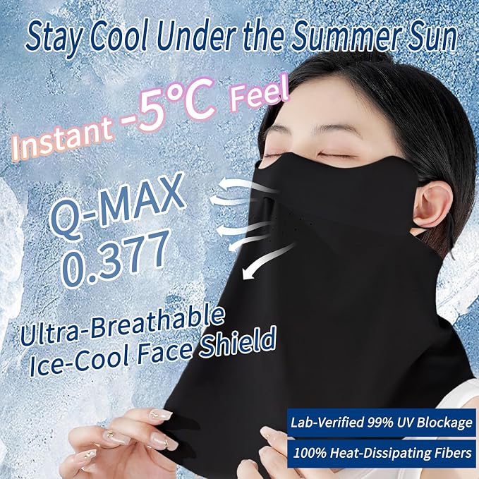UV Sun Protection Face Mask with Neck Coverage UPF 50+ Face Shield Breathable Design for Summer Outdoor Activities