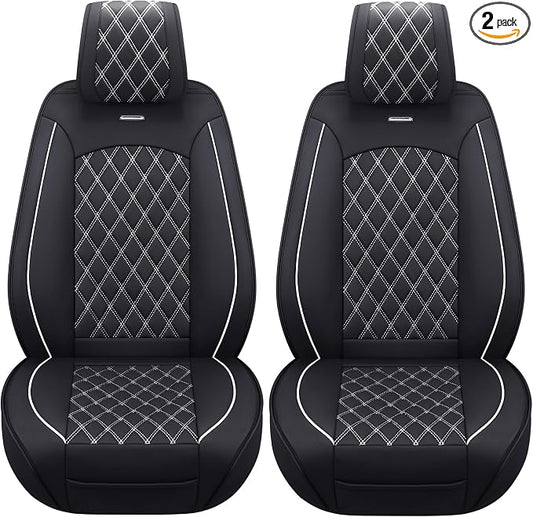 Aierxuan Front Car Seat Covers Custom Fit 2009-2026 Ford F150, 2017-2026 F250 F350 F450 Super Duty Crew Cab Regular Cab Super Cab, Automotive Vehicle Cushion with Waterproof Leather (Black and White)