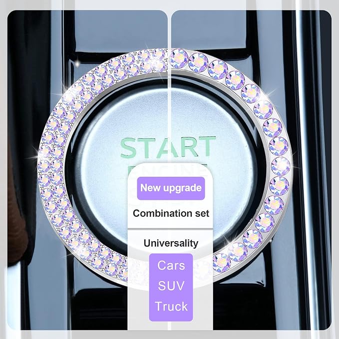 LivTee 2 PCS Crystal Combinatorial Rhinestone Car Engine Start Decoration Ring, Push to Start Button Cover Sticker, Bling Car Interior Accessories for Women, Automotive Decals, Colorful