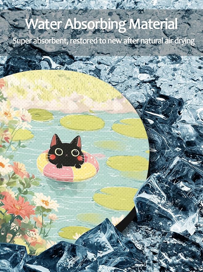 WOCOCN Cute Cup Holder Coasters for Your Car with Fingertip Grip, Auto Accessories for Women & Men,Pack of 2 (Cats and Pond)