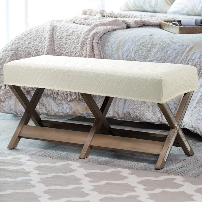 Fuloon Waterproof Dining Bench Cover, Removable Bench Slipcover Washable Bench Seat Protector Cover for Living Room, Bedroom, Kitchen (Beige)