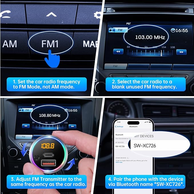 Syncwire Bluetooth 5.4 FM Transmitter for Car, 38W PD&QC3.0 Dual USB Charging Bluetooth Car Adapter Microphone & Bass Sound MP3 Music Player FM Kit with Hands-Free Calling | QC3.0 dual USB fast charging. Built-in mic for clear hands-free calling. Deep ...