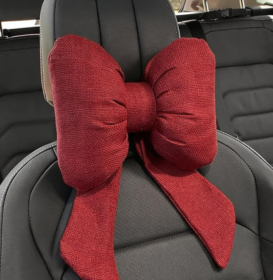 Cute Bow Car Headrest Pillow,Comfortable & Breathable Car Neck Pillows for Relief Neck Fatigue,Universal Head Rest Pillow for Cars Decoration as Birthday Gifts for Women,Girl (Red)