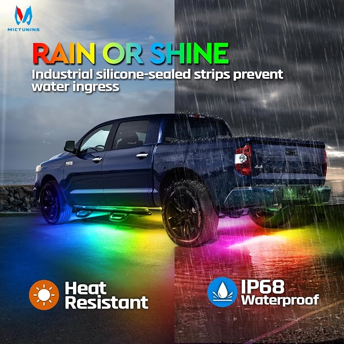 MICTUNING N3 Car Underglow Light Strip Kit, Chasing Dream RGB+IC LED, Exterior Lighting Accessories Underbody Multicolor Neon Accent Light Bar, App Control, IP68 Waterproof, 4PCS 2 Years Warranty