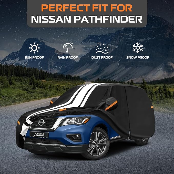 Kayme Nissan Pathfinder Car Cover Waterproof All Weather for Automobiles, Custom Fit for Nissan Pathfinder (2005-2026), Gift with Tape/Towel, Outdoor Full Exterior Cover Rain Snow Sun UV Protection.