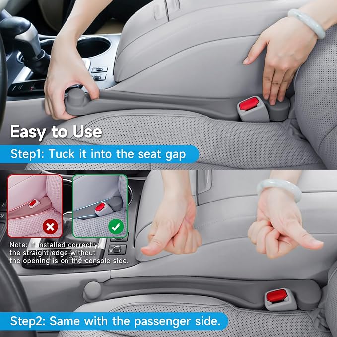 Givifive Car Seat Gap Filler Set of 2, 3IN1 Seat Side Gap Filler Plug with Storage Slot & Hook Function, Soft Foam Universal Fit Car SUV Truck Fill Gap Between Seats Console Organizer（Standard Gray）