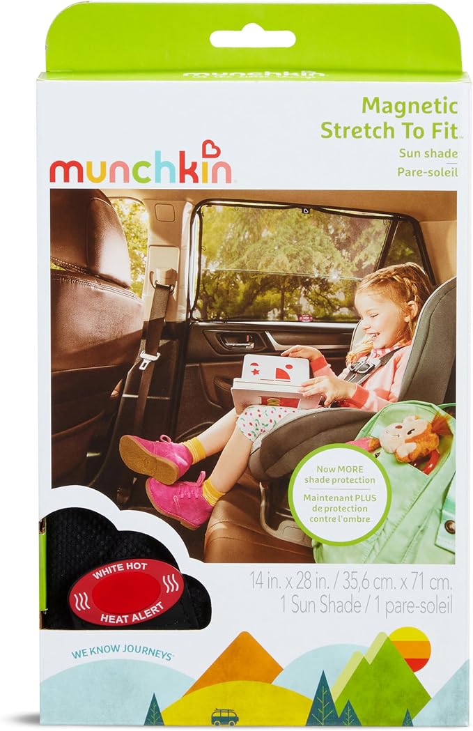Munchkin® Brica® Magnetic Stretch to Fit™ Car Window Shade for Baby, Side Window Sun Shade, Black, 2 Pack