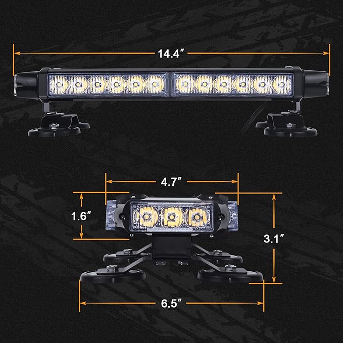 LINKITOM LED Strobe Flashing Light Bar -Aluminum Double Side Amber 30 LED Emergency Hazard Warning Flashing Beacon Strobe Lights with Magnetic Base for Roof Safety Construction Vehicles Tow Trucks